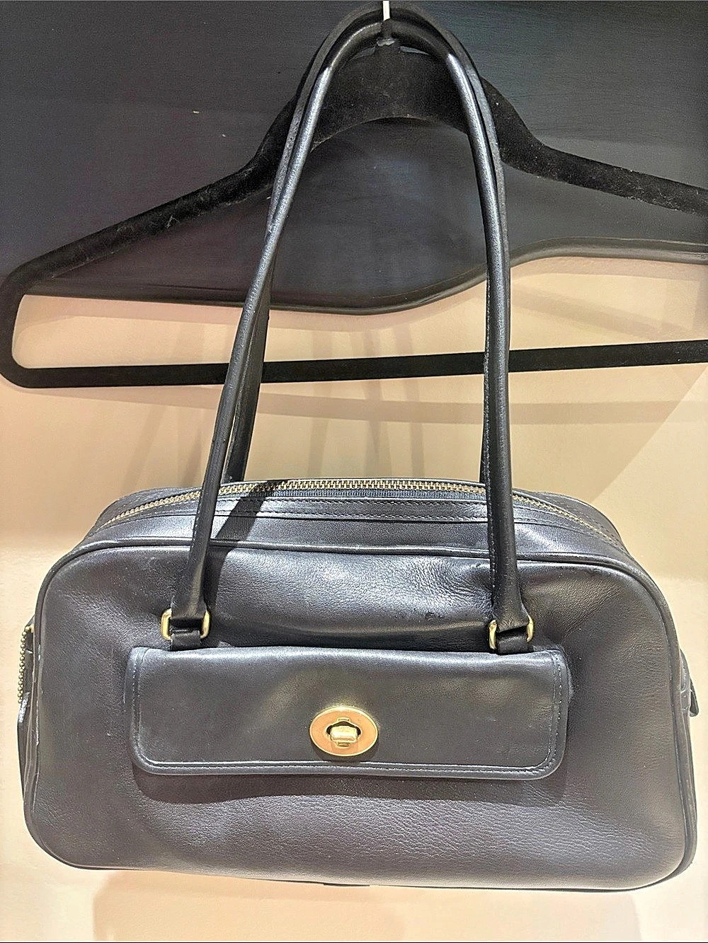 Coach Vintage Turnlock Haversack Bag Black Leather Shoulder Bag